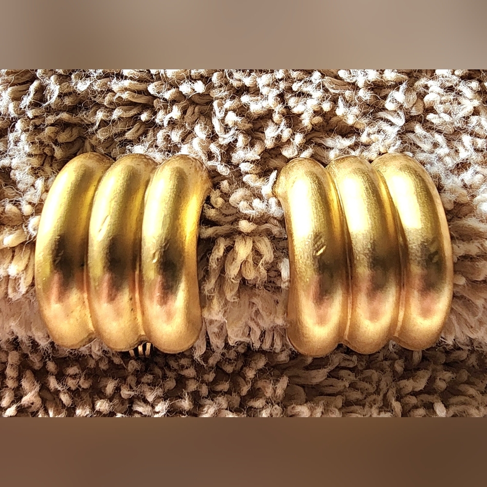 Vintage Brushed Gold-Tone Monet Half Loop Style Earrings. 1990's